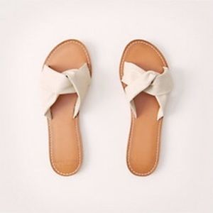 Cream and Tan Leather Twist Slide Sandals